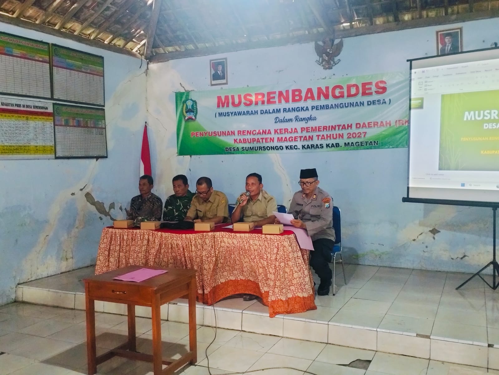 Kapolsek Karas polres Magetan bersama forkopimca kec Karas kab Magetan melaksanakan Musrenbang  Desa Sobontoro, kec Karas kab Magetan Jatim