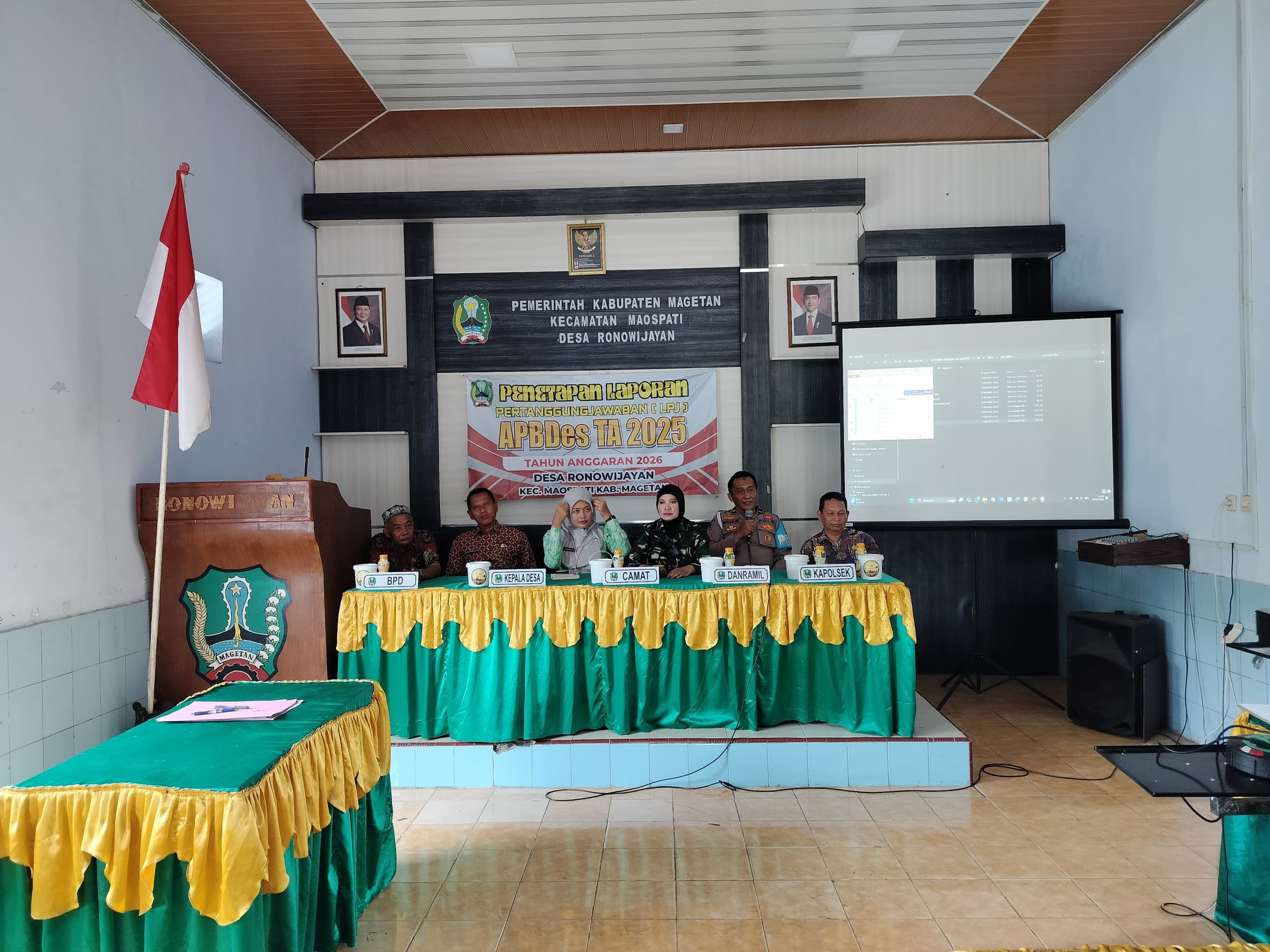 Kanit Propam Polsek Maospati menghadiri kegiatan Musyawarah Desa (Musdes) dalam rangka Laporan Pertanggungjawaban (LPJ) APBDes Tahun Anggaran 2025 Desa Ronowijayan