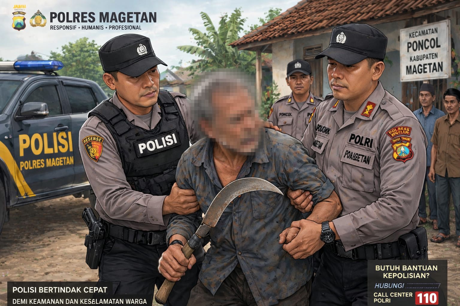 RESPON CEPAT! Kurang dari 24 Jam, Polres Magetan Amankan Pria Pembawa Sajam yang Viral di Medsos