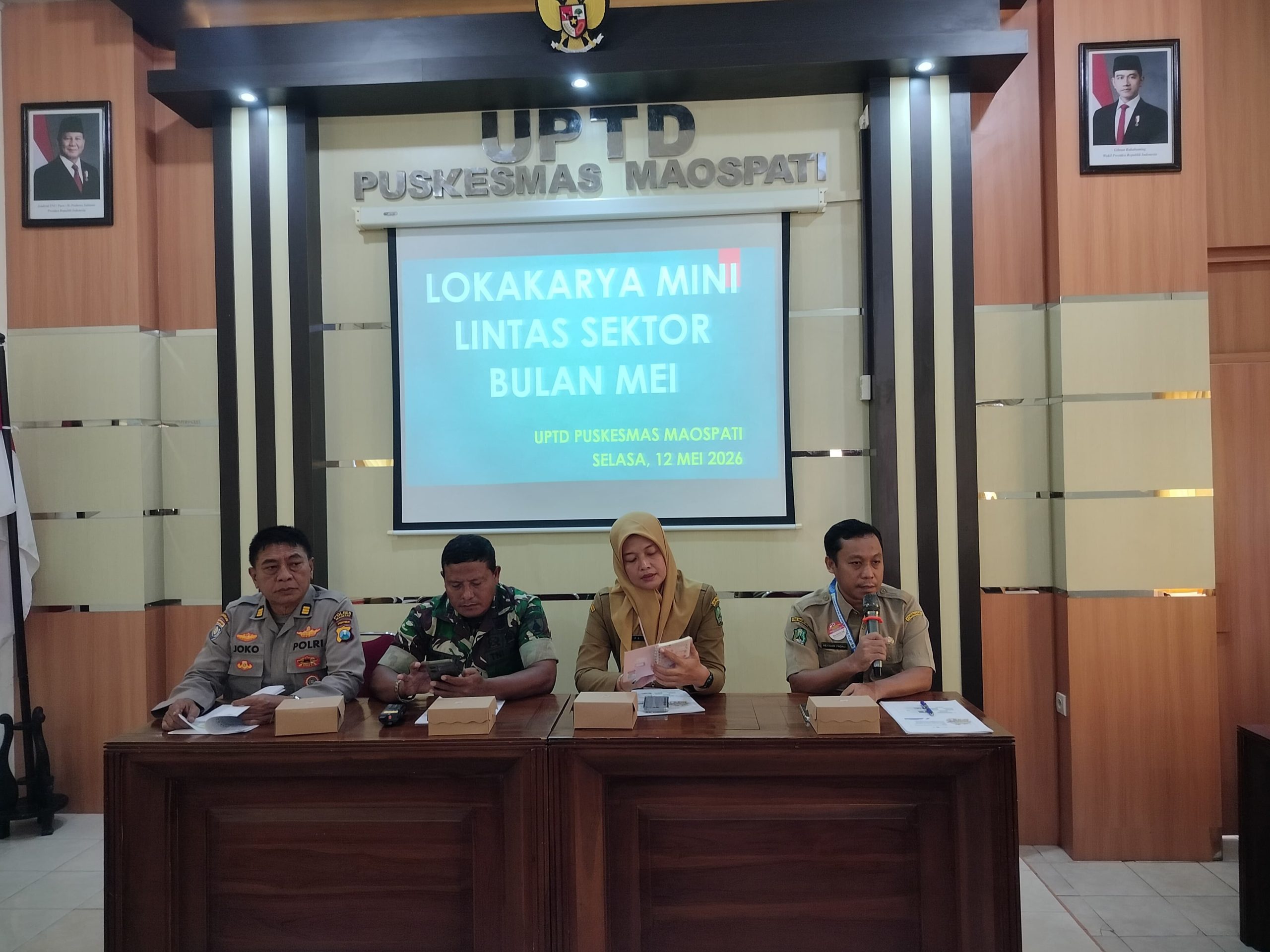 Lokakarya Mini Lintas Sektoral Kecamatan Maospati, Kanit Binmas Wakili Kapolsek Hadiri Kegiatan di Puskesmas Maospati