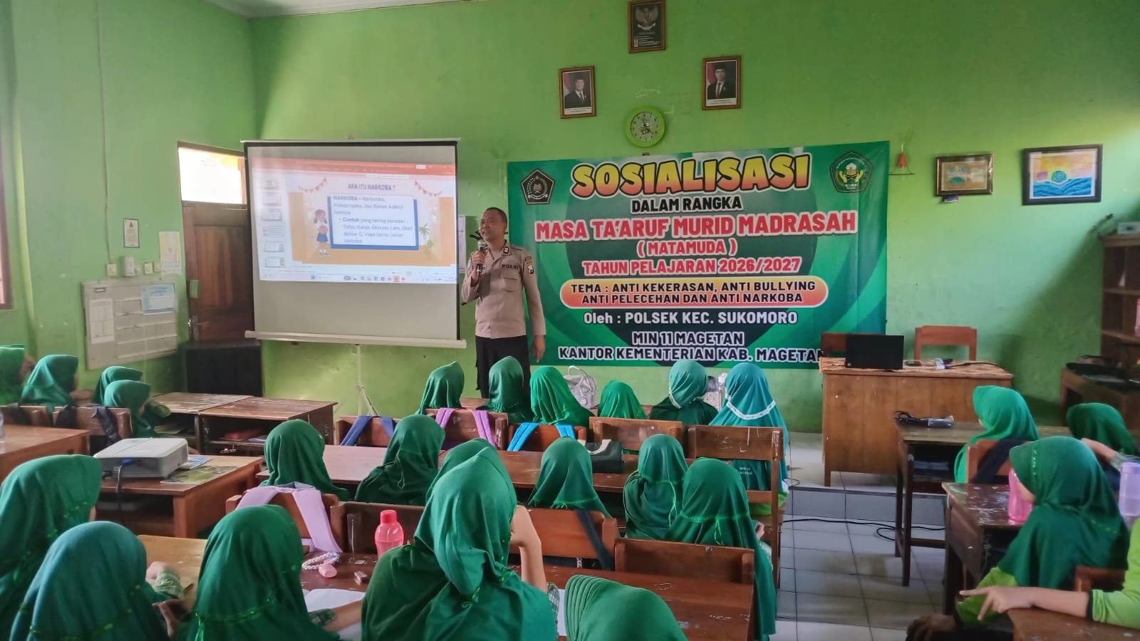 Polsek Sukomoro Berikan Sosialisasi Anti Kekerasan, Anti Bullying, Anti Pelecehan, dan Anti Narkoba pada Kegiatan MATAMUDA MIN 11 Magetan