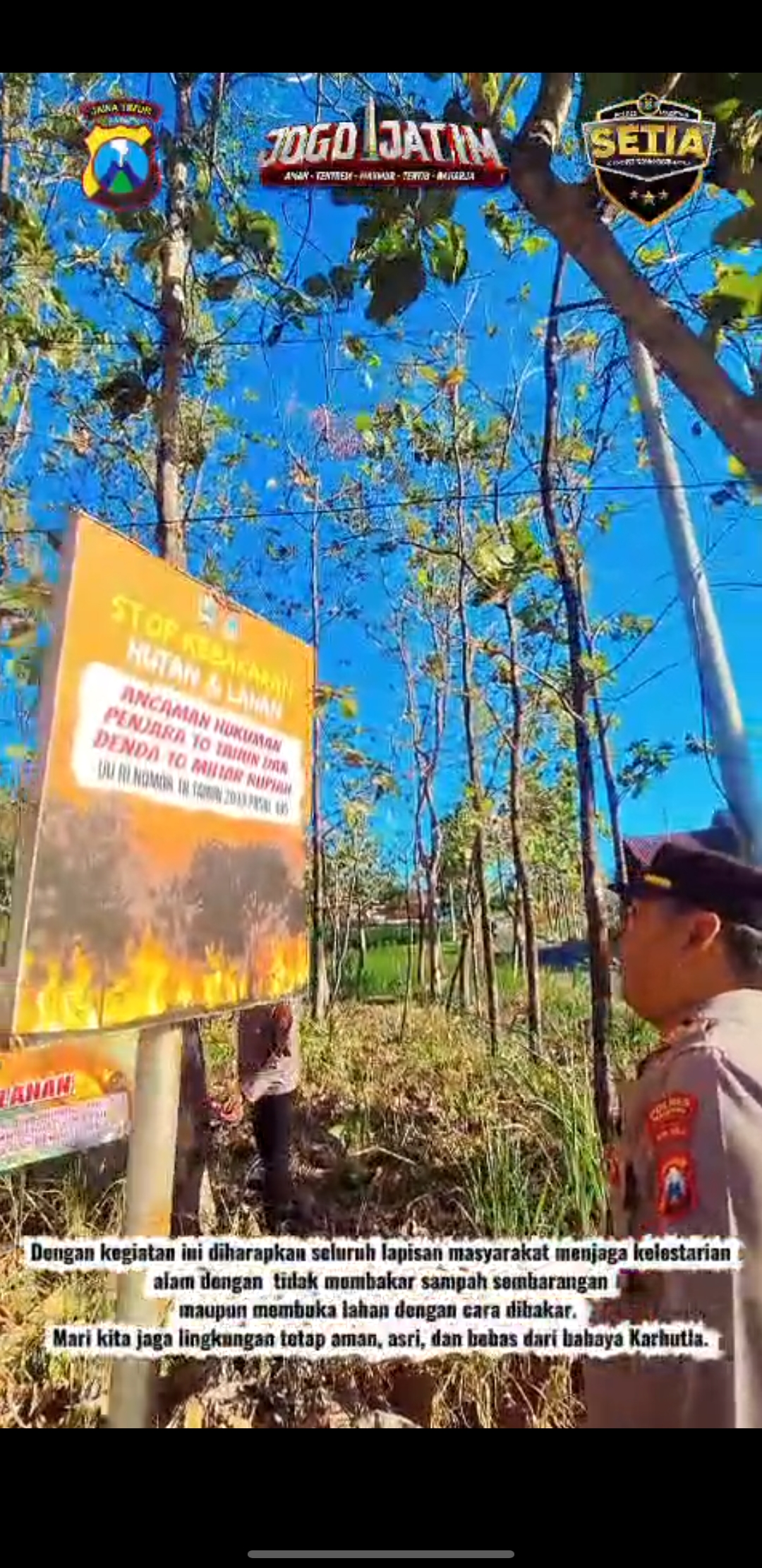 Polsek Ngariboyo Bersama Forkopimca, Koramil, dan Pemdes Banjarpanjang Pasang Banner Larangan Membakar Hutan dan Lahan