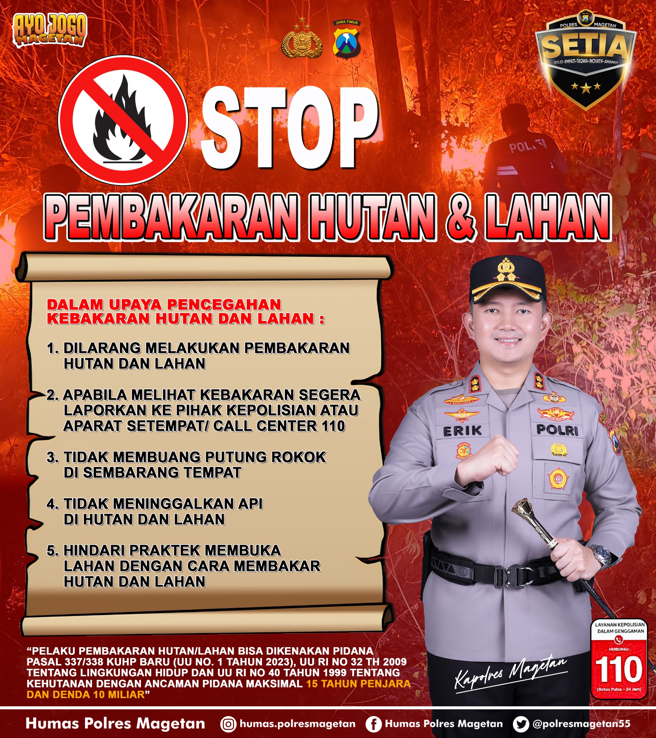 Masuki Musim Kemarau, Polres Magetan Gencarkan Mitigasi Karhutla, Pembakar Hutan dan Lahan Terancam Pidana Berat